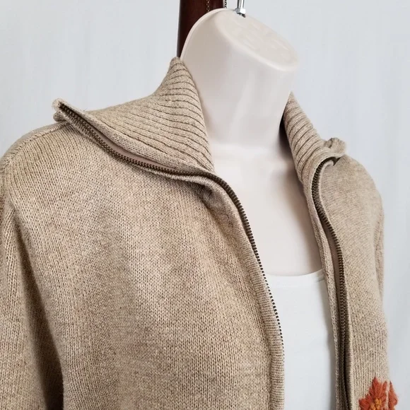 Tiara Int'l cardigan zip front tan floral M - Picture 6 of 8